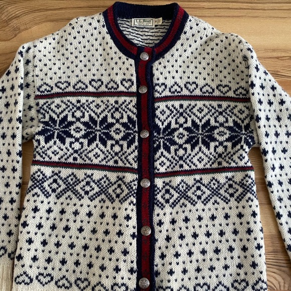 L.L. Bean Sweaters - L.L. Bean Navy and Cream Cardigan with Red Accents